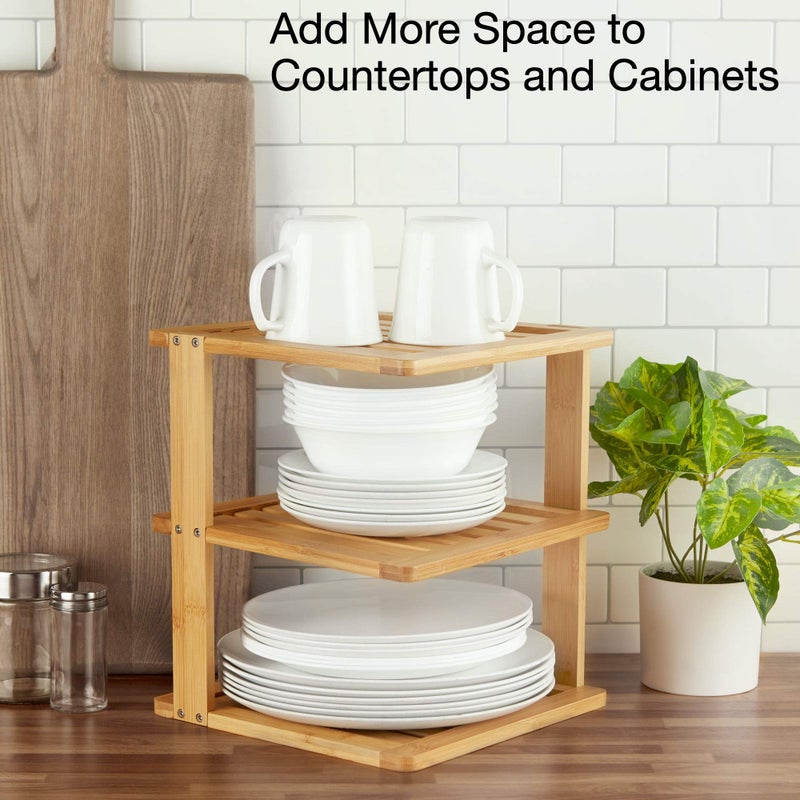 BERYLAND Bamboo Corner Shelf - 3 Tier 10 x 10 inch and 11.5 inches high. Kitchen Cabinet Organizer - Pantry Organization and Storage - Bathroom Countertop Shelves - Image 2
